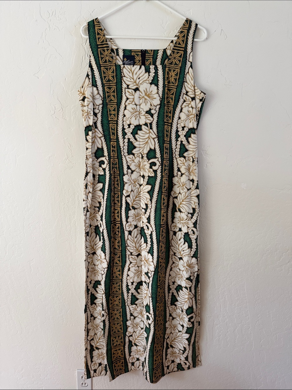 Vintage Royal Hawaiian Creations Green & Cream Maxi Dress Size XL